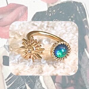 🎉🎉Lovisa Boho Gold Open Sun Ring with Blue-Green Opal-Effect Stone